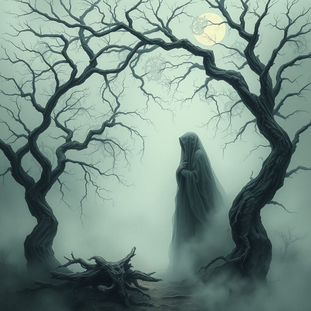 Dreamlike Landscape with Enchanted Figure and Twisted Tree B...