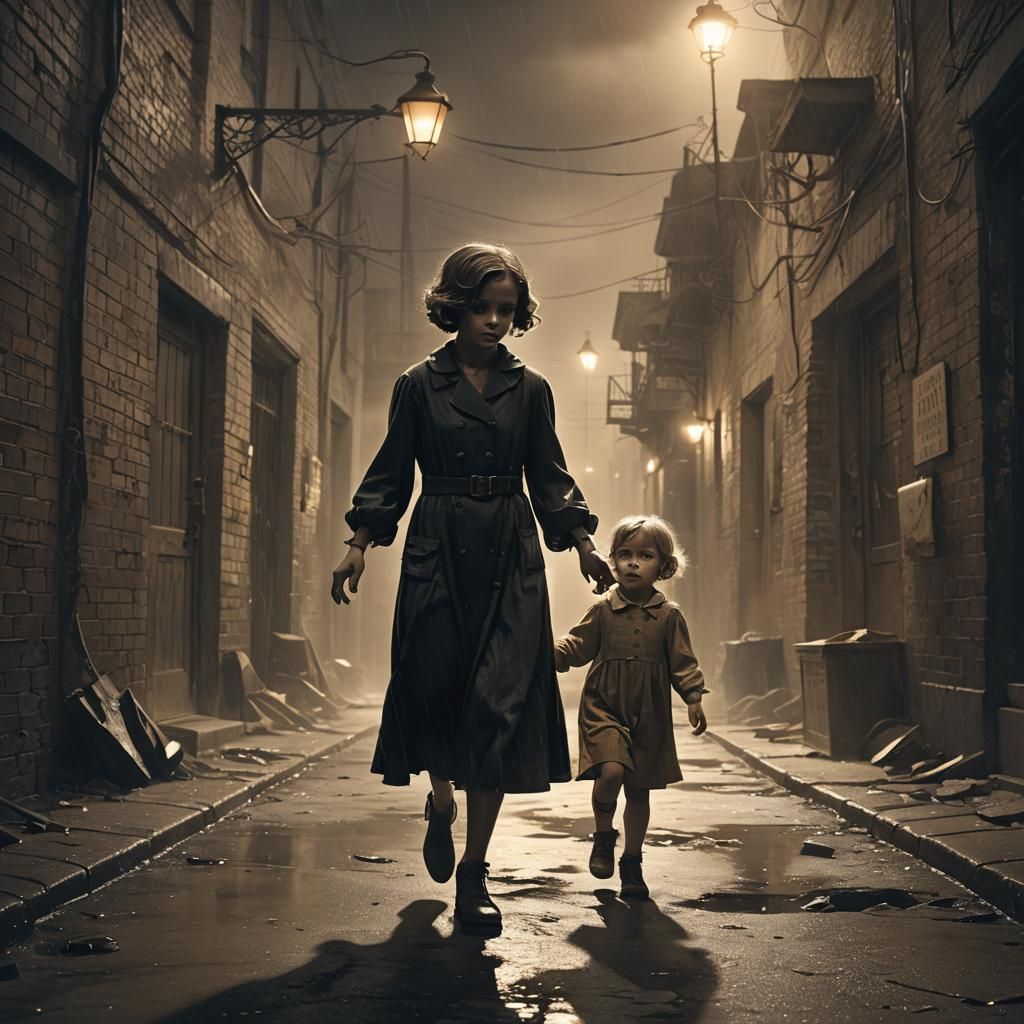 Noir Fantasy: Ghostly Guardian in a Stormy Alley