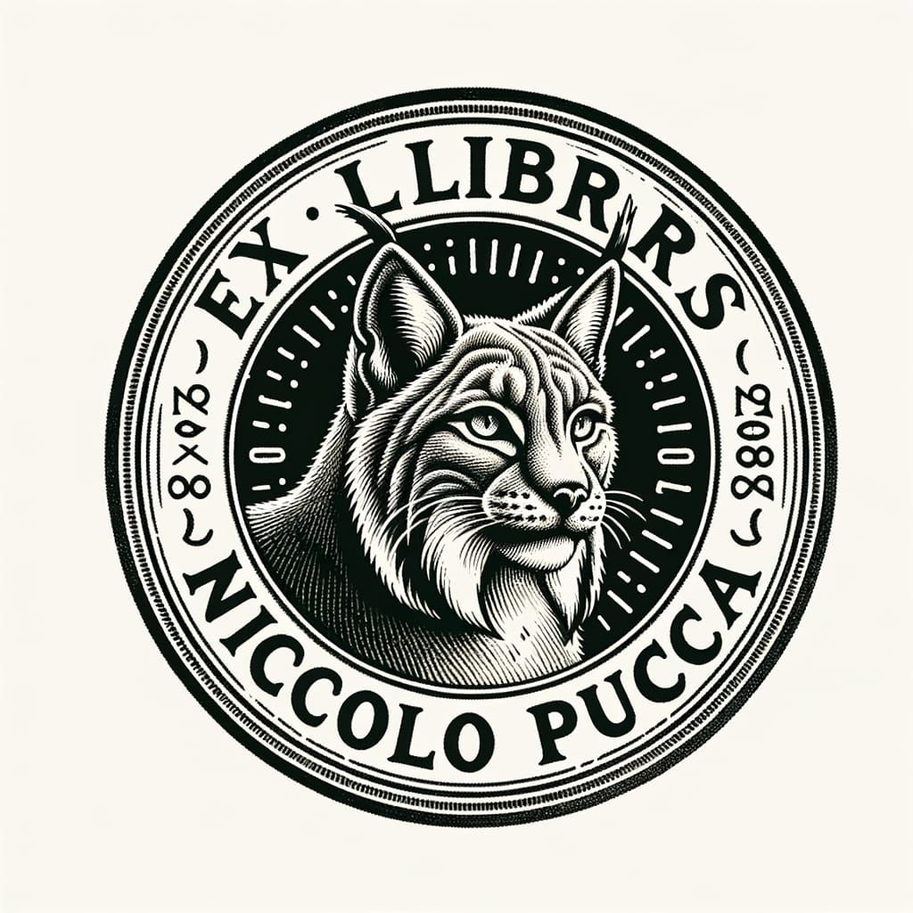 Round Ex Libris With Lynx For Dry Stamp