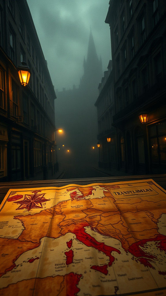 Misty Victorian London Street with Ominous Shadows