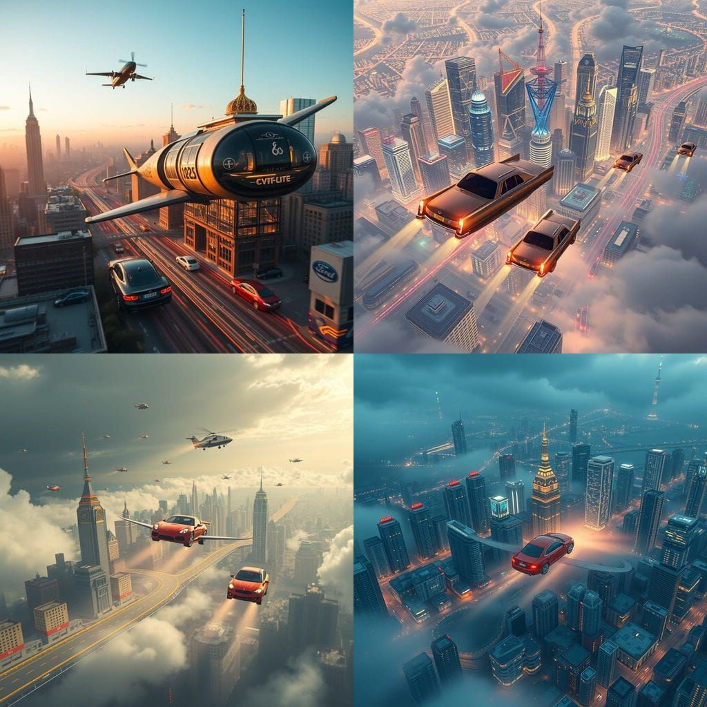 Futuristic Flying City with Cars