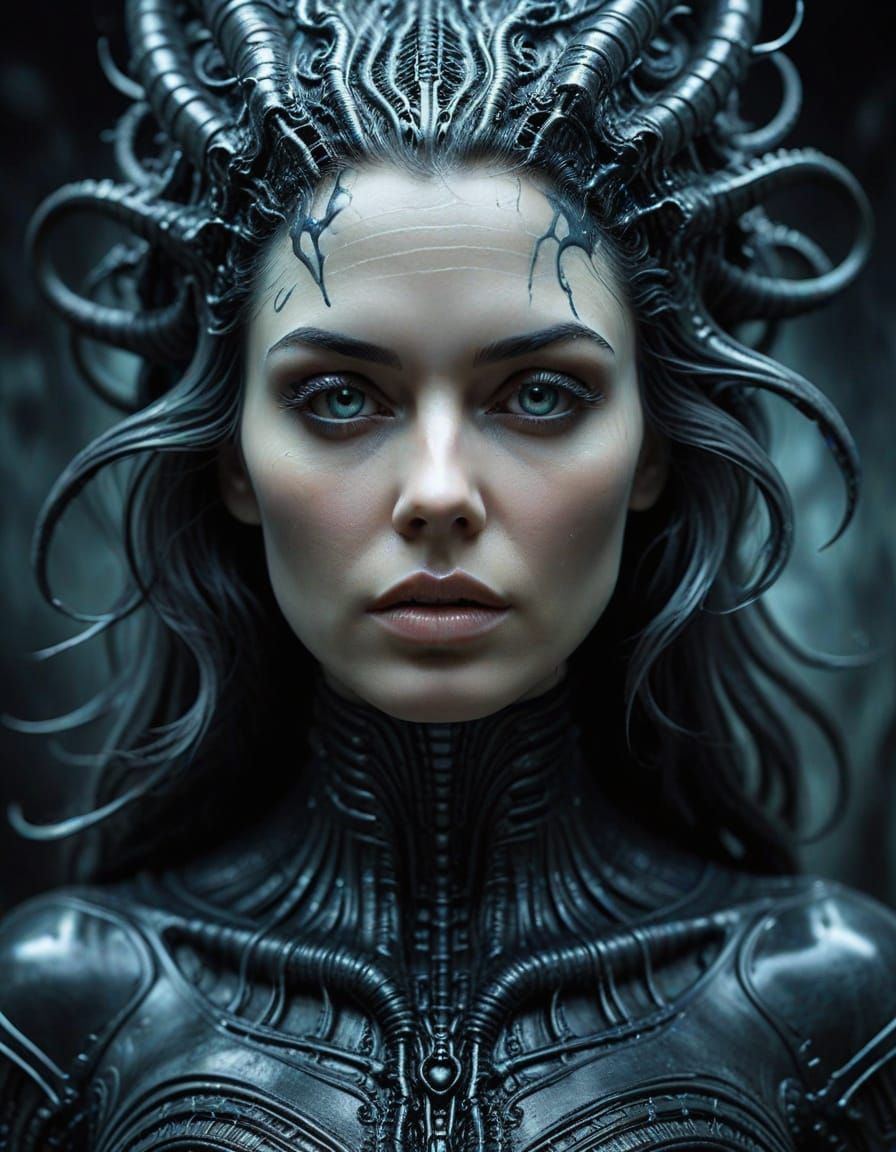 Ethereal Goth Goddess in Vibrant Surrealist Dream