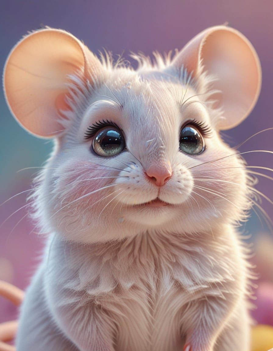 Adorable Shy Mouse Cartoon Portrait in Disney Style