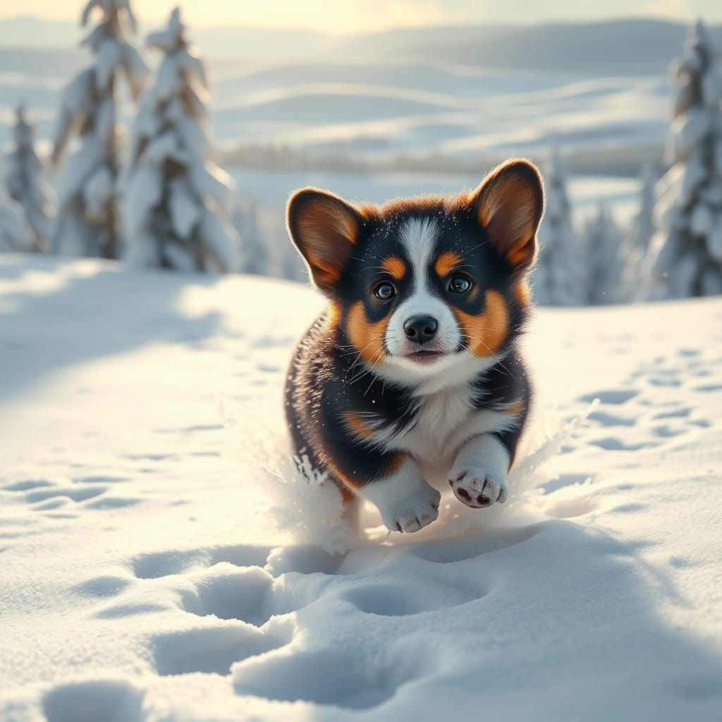 Winter Wonderland with Playful Corgi
