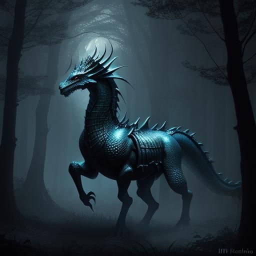 Armored Dragon in Mystical Forest: Surrealist Art