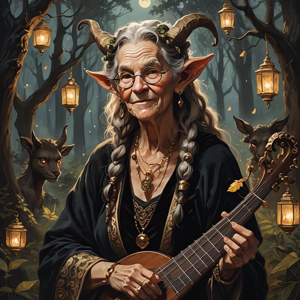 Elderly Satyr with Lute: Dark Fantasy Portrait