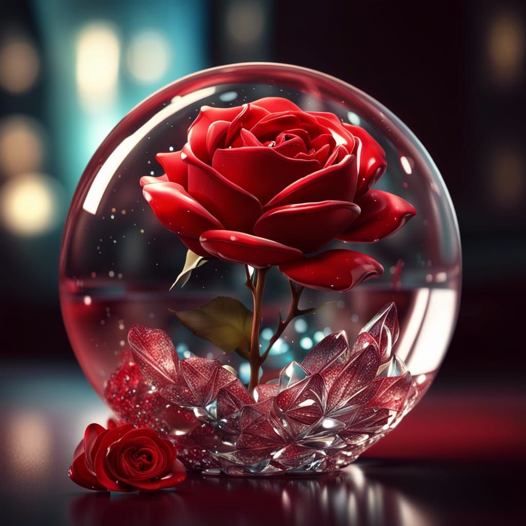 Crystal Rose in Glass Sphere: Photorealistic Masterpiece