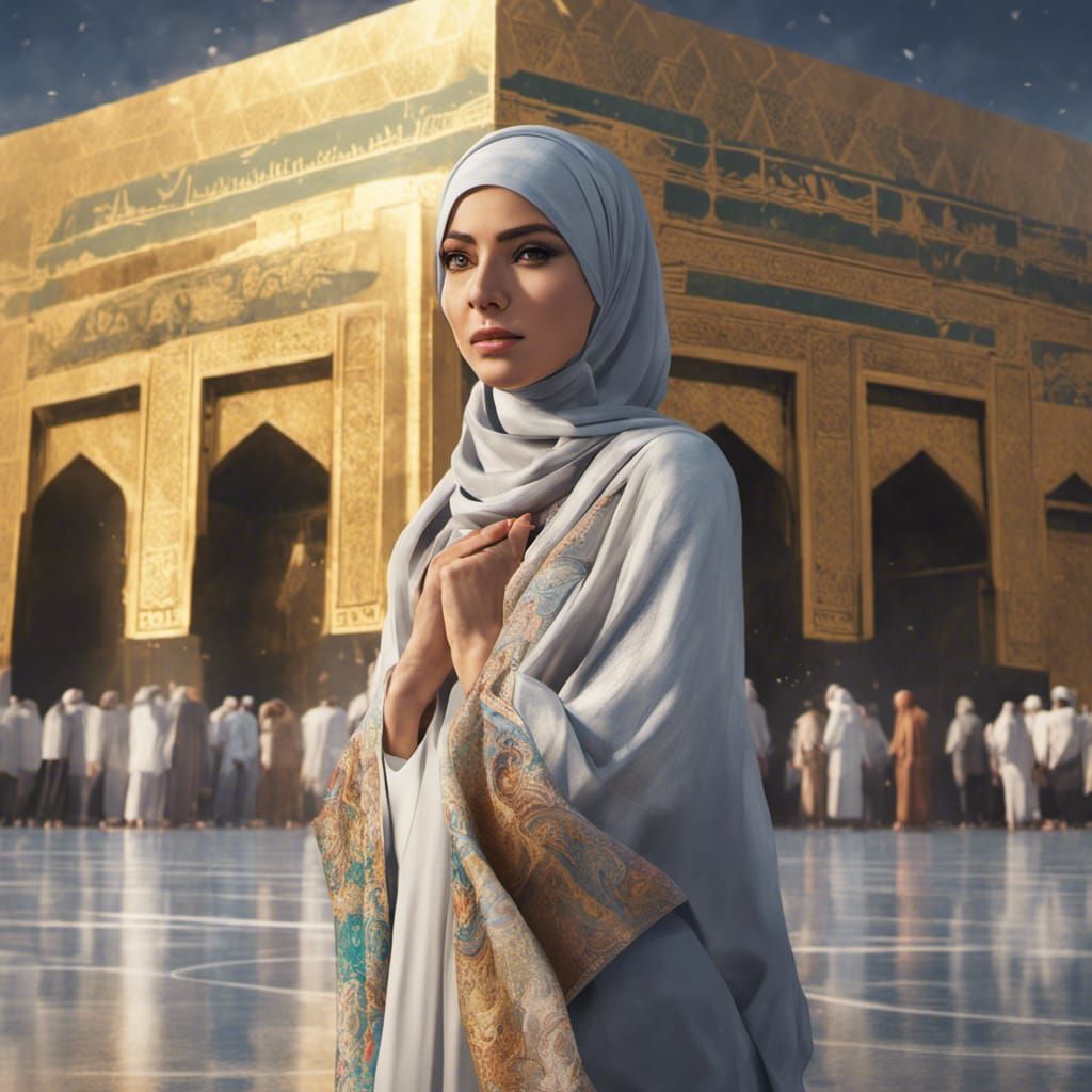 Woman at the Kaaba in Mecca: Hyperrealistic Image