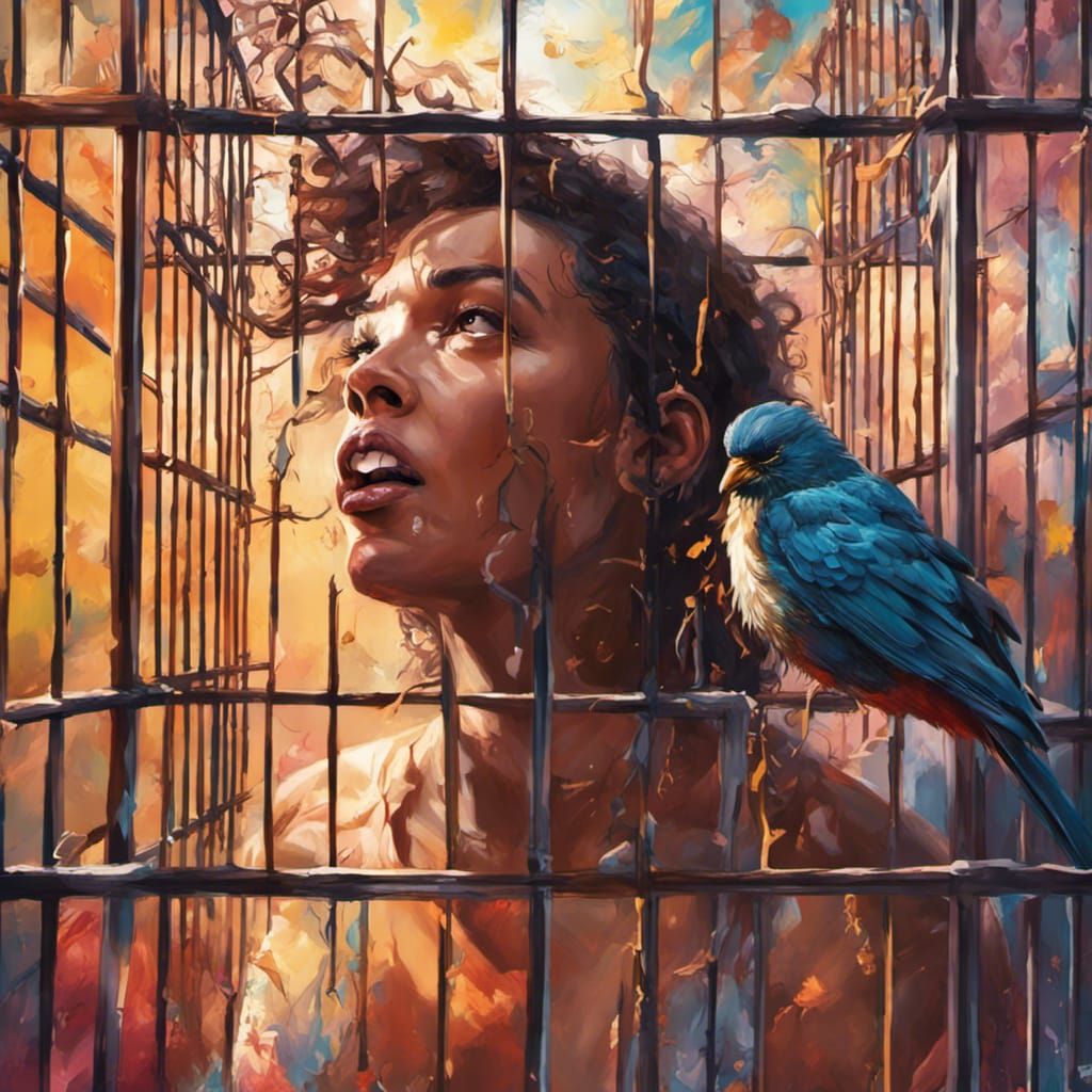 Hyperrealistic Caged Bird Singing: Splash Art