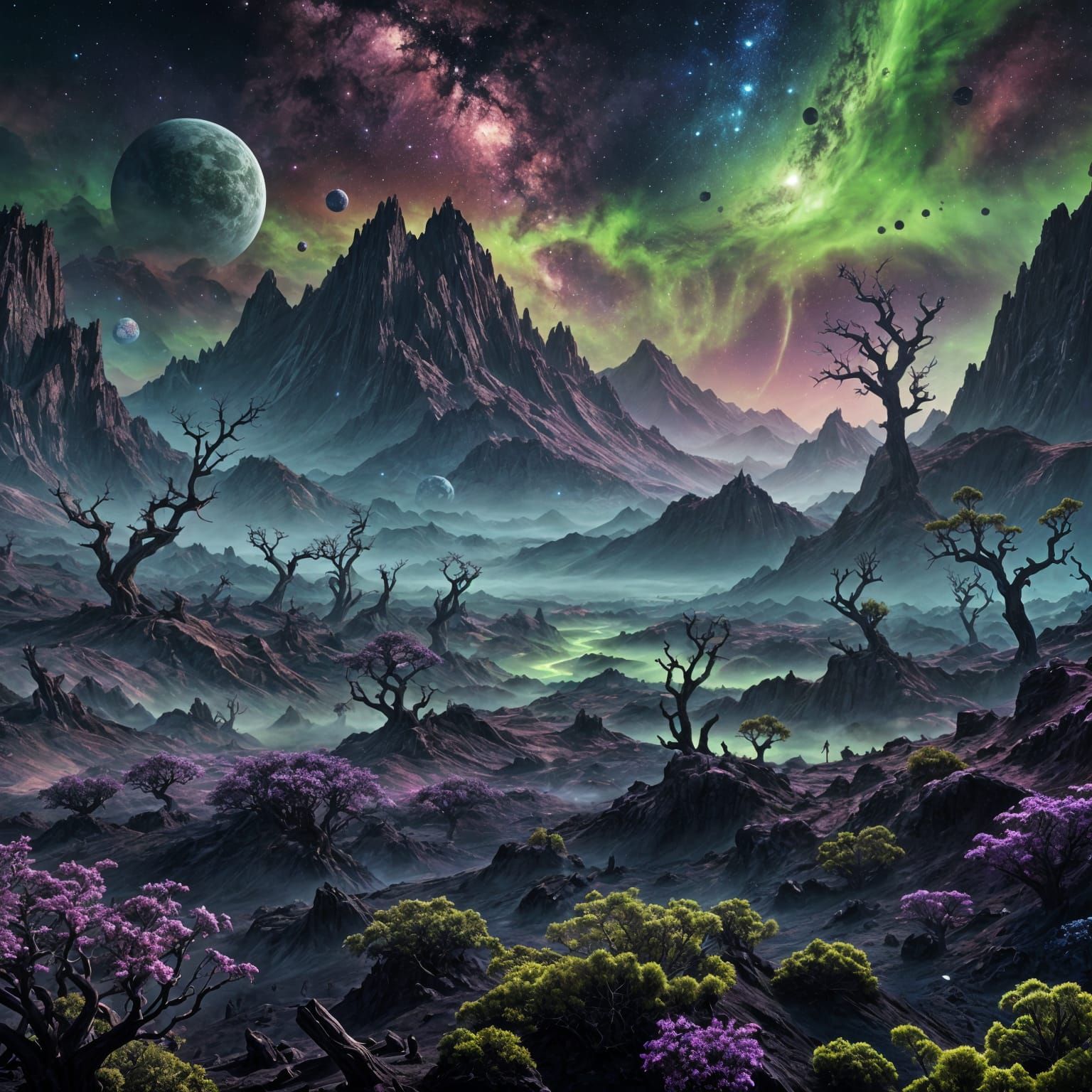 Cracked Dark Planet in Deep Space: Matte Painting