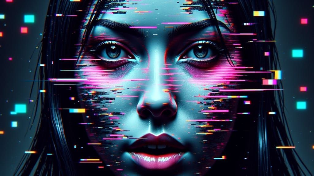 Distorted Cyberpunk Face Glitch Art
