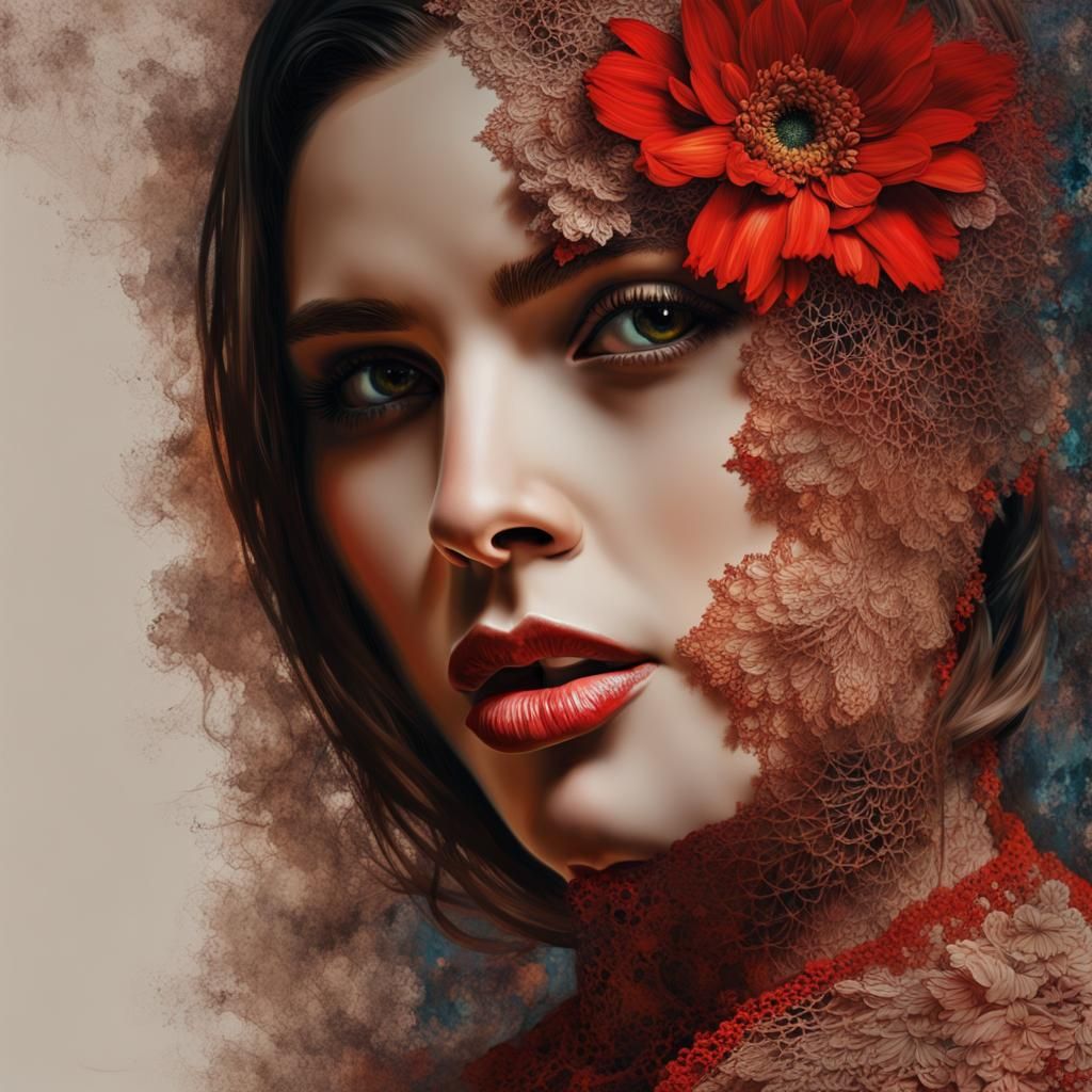 Beautiful Woman Portrait in Collage Art Style