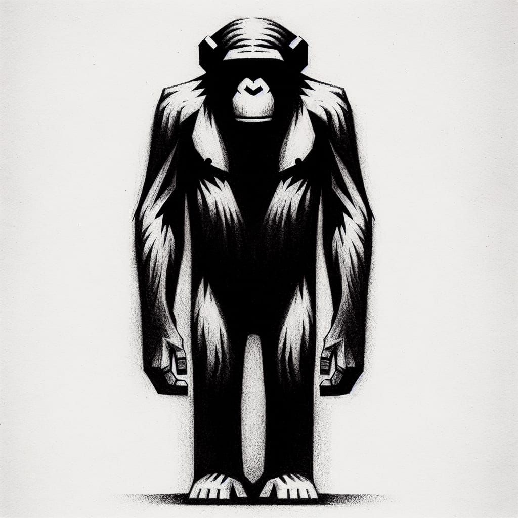 Minimalist Charcoal Chimpanzee with Somber Expression