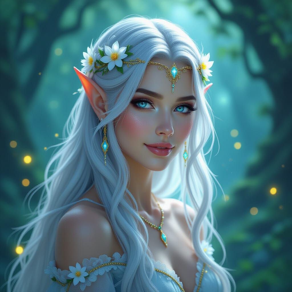 Majestic Elven Queen in Mystical Forest