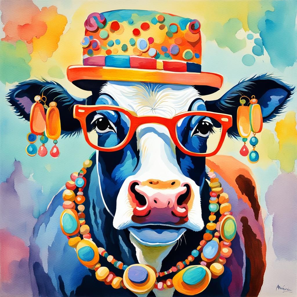 Whimsical Cow in Gouache Style Masterpiece