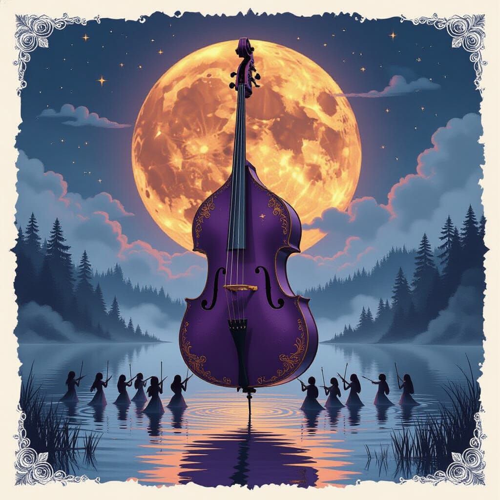 Steampunk Fairies Play Contrabass Under Blood Moon