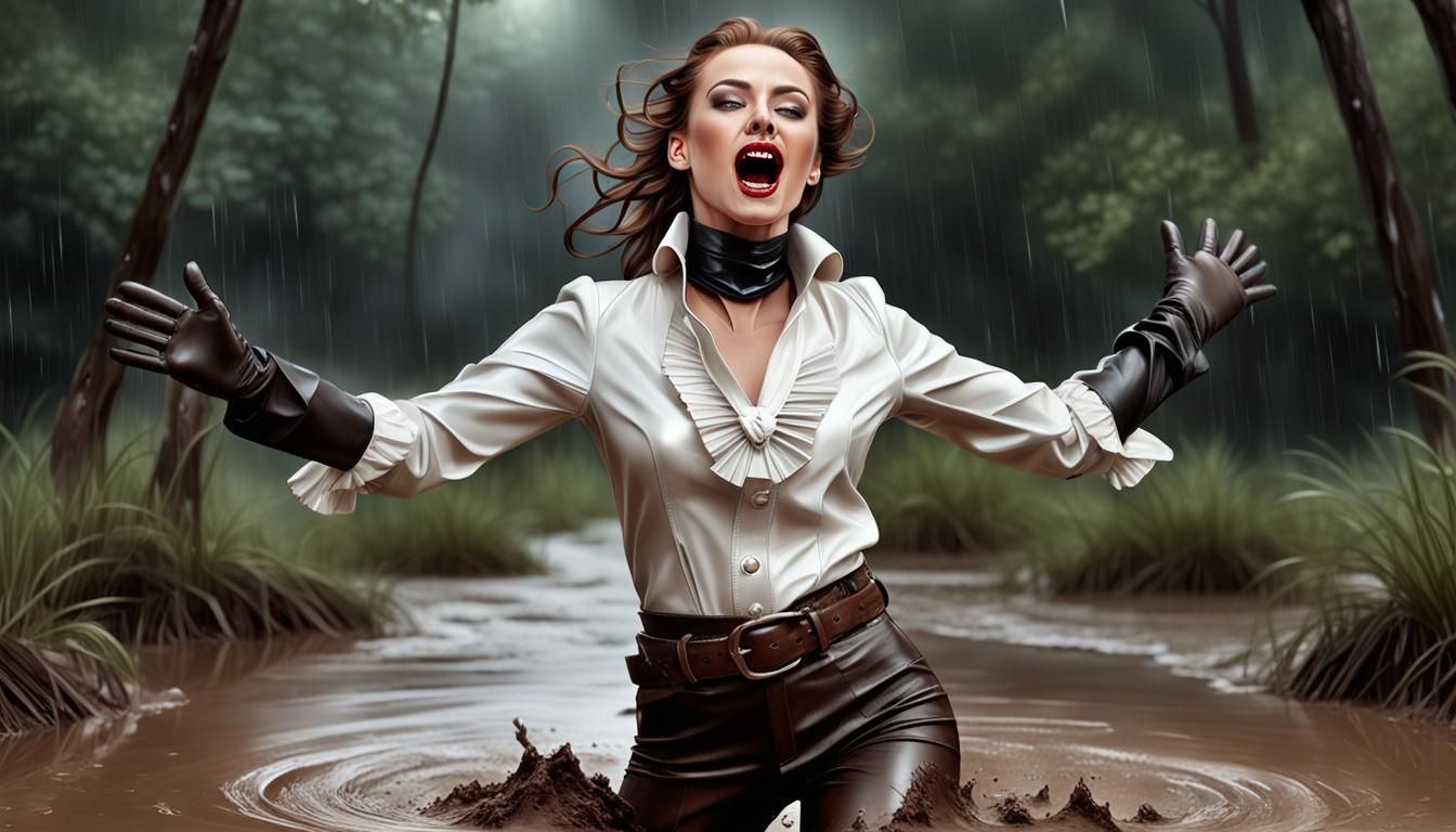 Woman Sinking in Quicksand: Hyperrealistic Splash Art