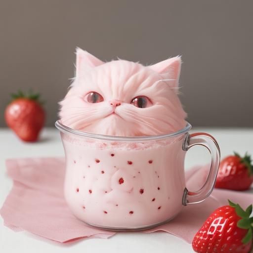 Cute Fluffy Strawberry Milk Cat Image