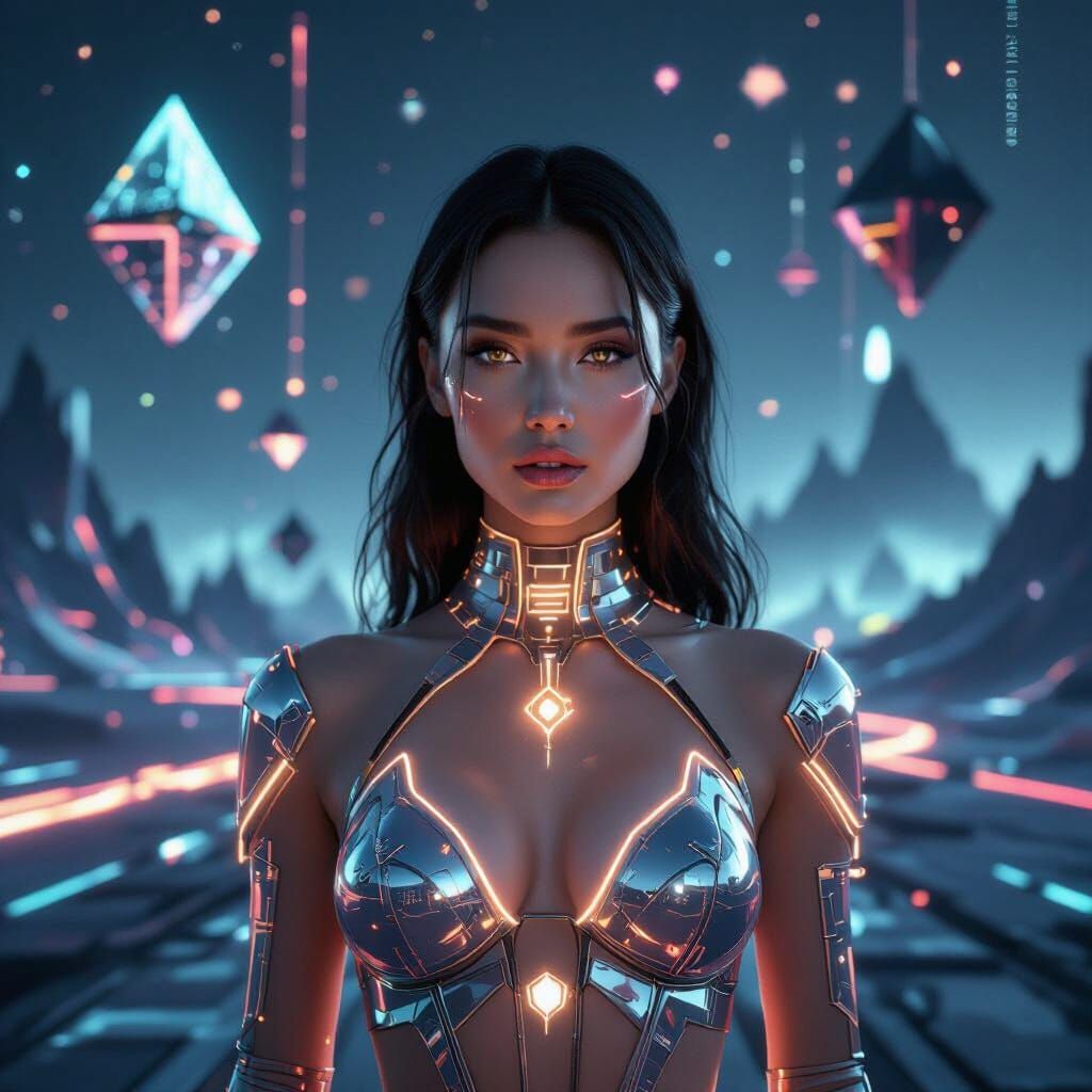 Cyberpunk Beauty in a Digital Dreamscape