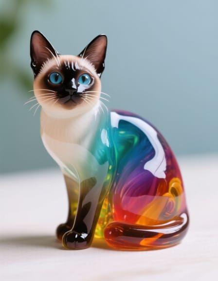 Vibrant Resin Cast Siamese Cat Sculpture