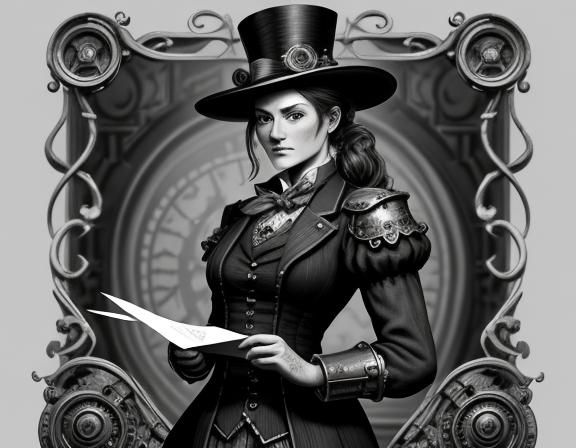 Steampunk Woman with Letter, Beatrix Potter Style