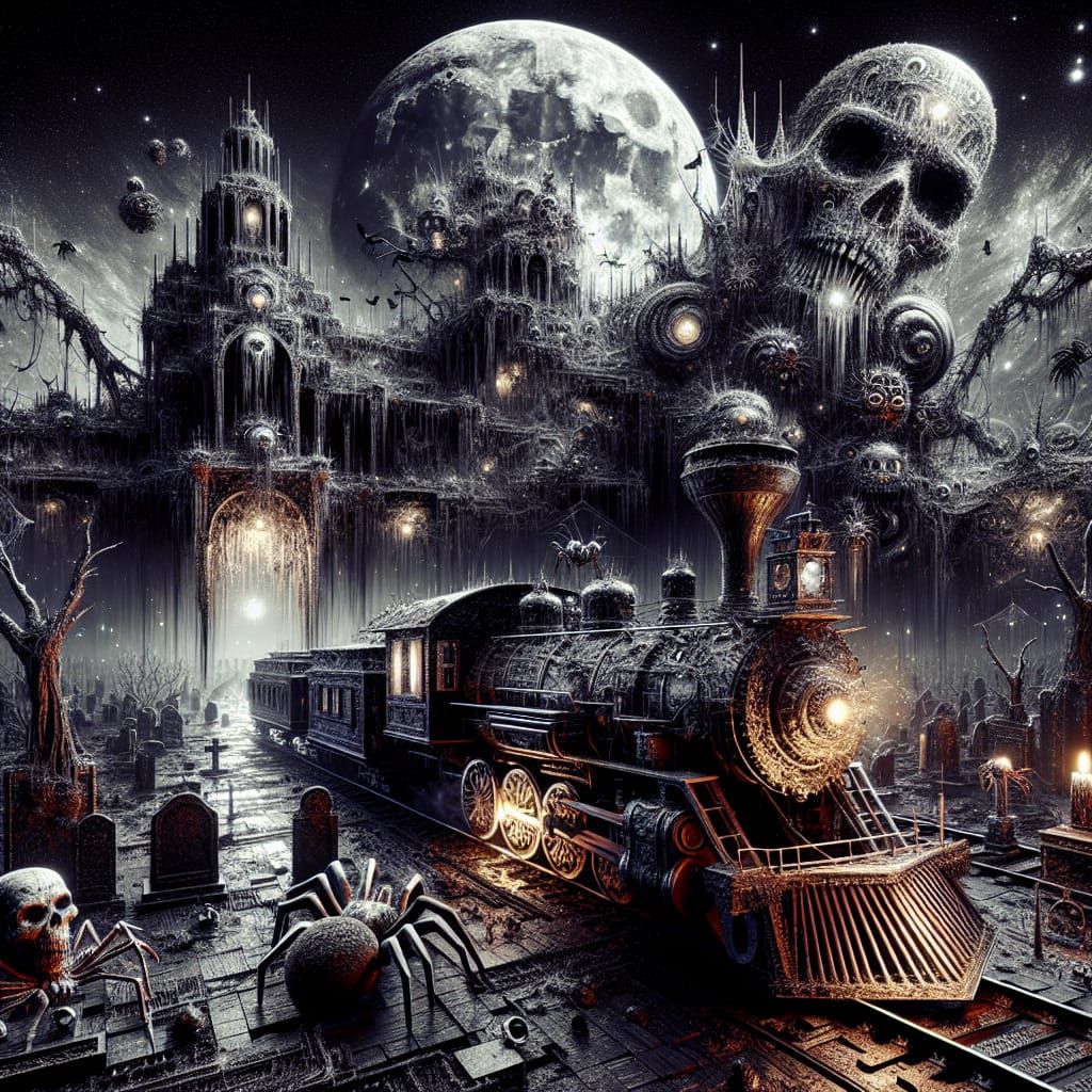 Haunted Graveyard Locomotive in Spectral 8k Digital Art