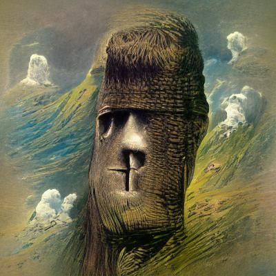 Monolithic Moai Statue on Remote Island