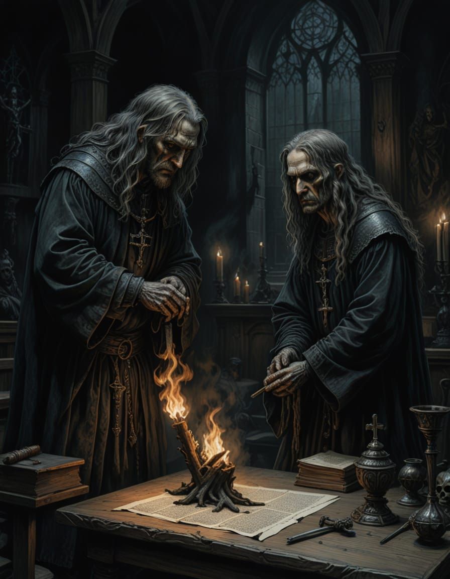 Dark Academia Witch Trial in a 16th Century Courtroom