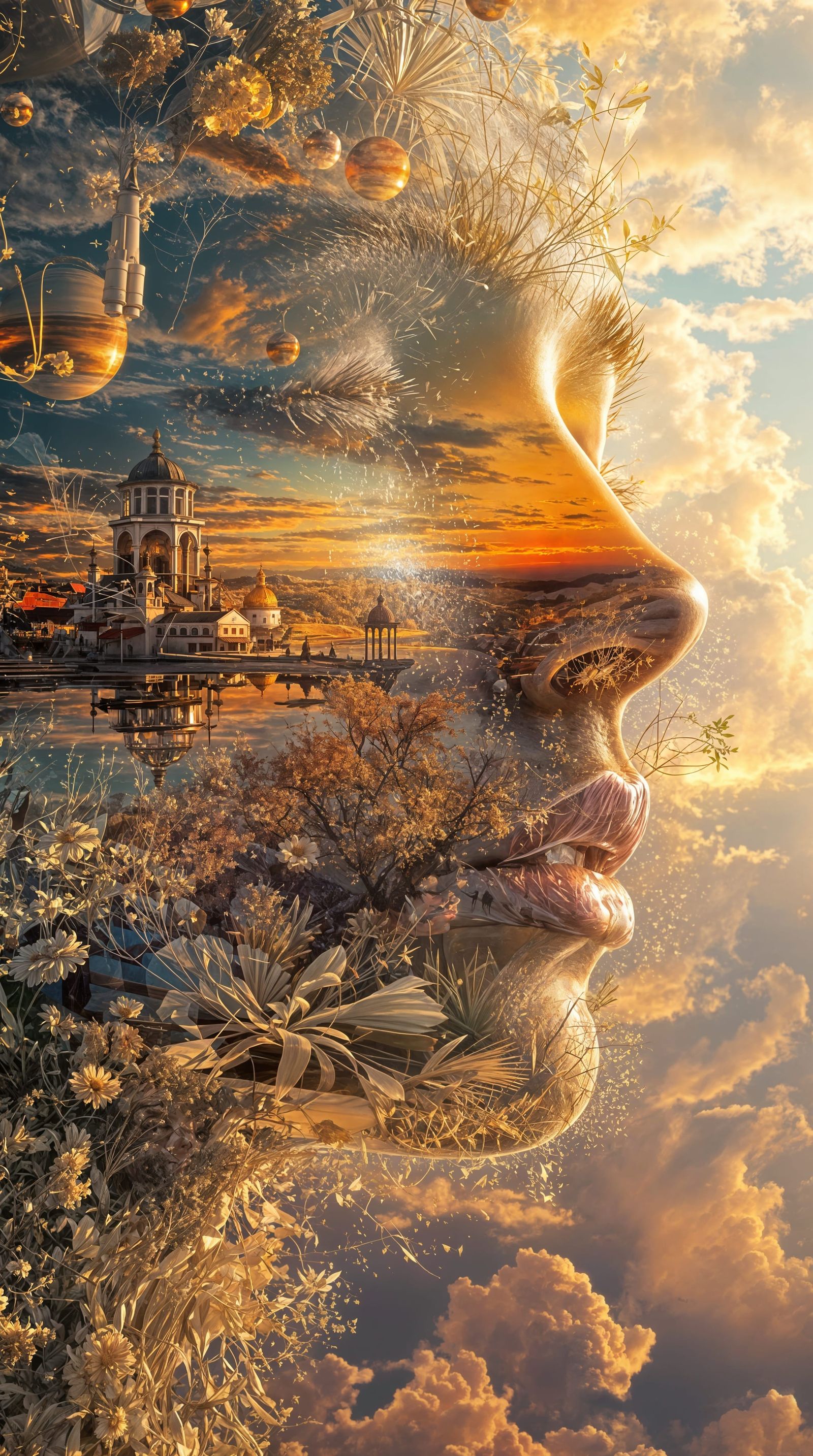 Ethereal Sunset Portrait in Hyperrealistic Fantasy Style