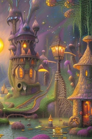 Magical Wizard's Hut in Swamp: Digital Illustration