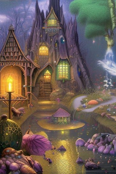 Magical Wizard's Hut in Swamp, Digital Illustration