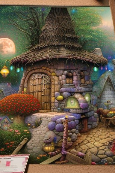 Magical Wizard's Hut in Swamp, Detailed Digital Illustration