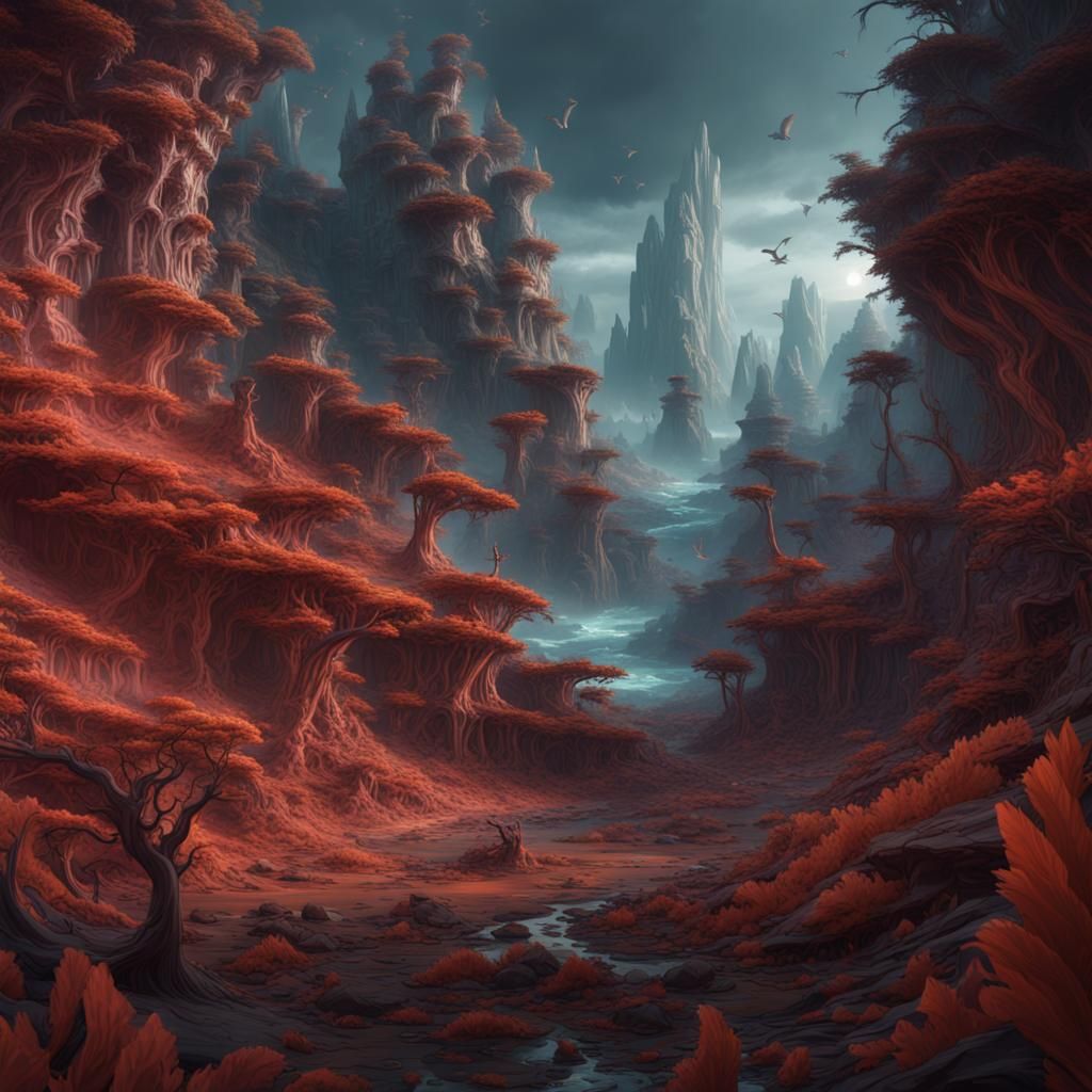 Fantastical Third Wave Matte Painting in Deep Color
