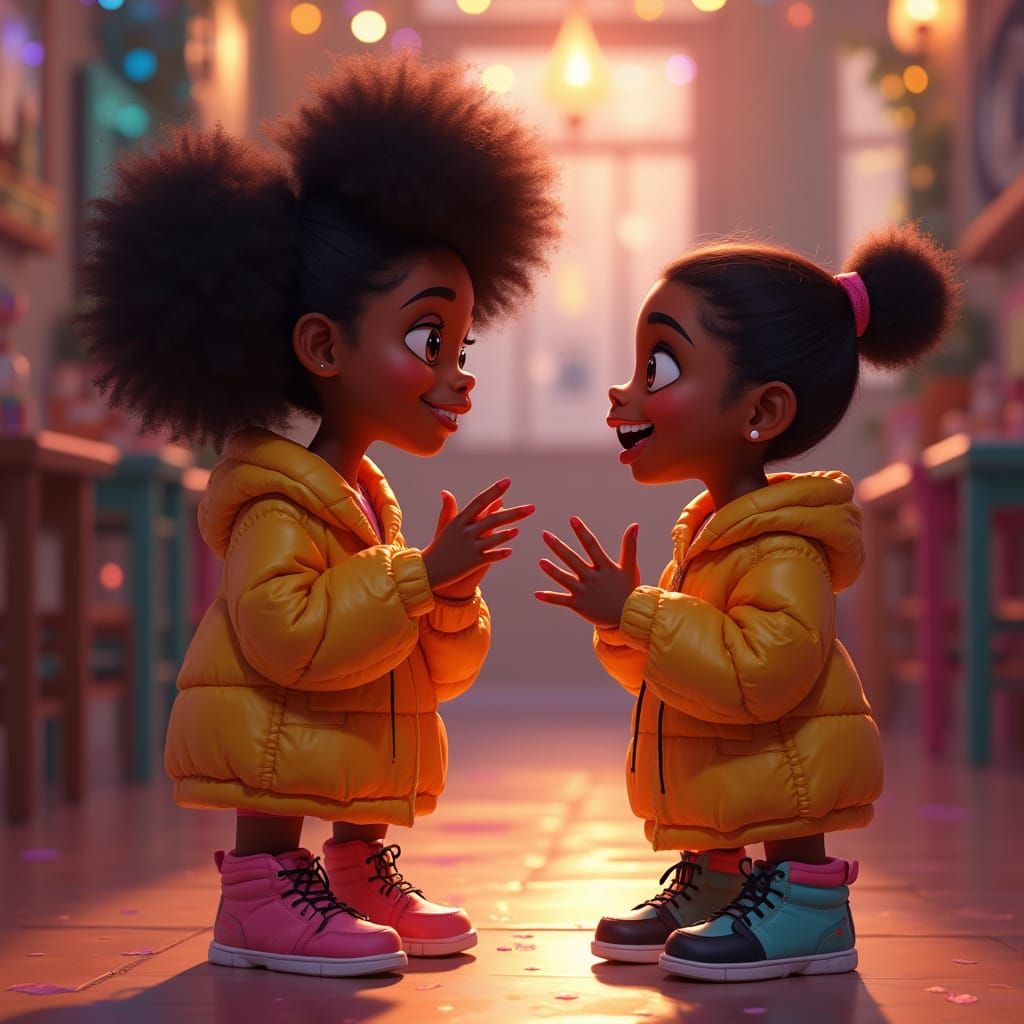 Joyful Black Teen Girl Signs Friendship in Vibrant 3D Animat...