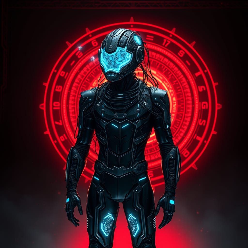 Cybernetic Warrior with Neural Interface Helmet