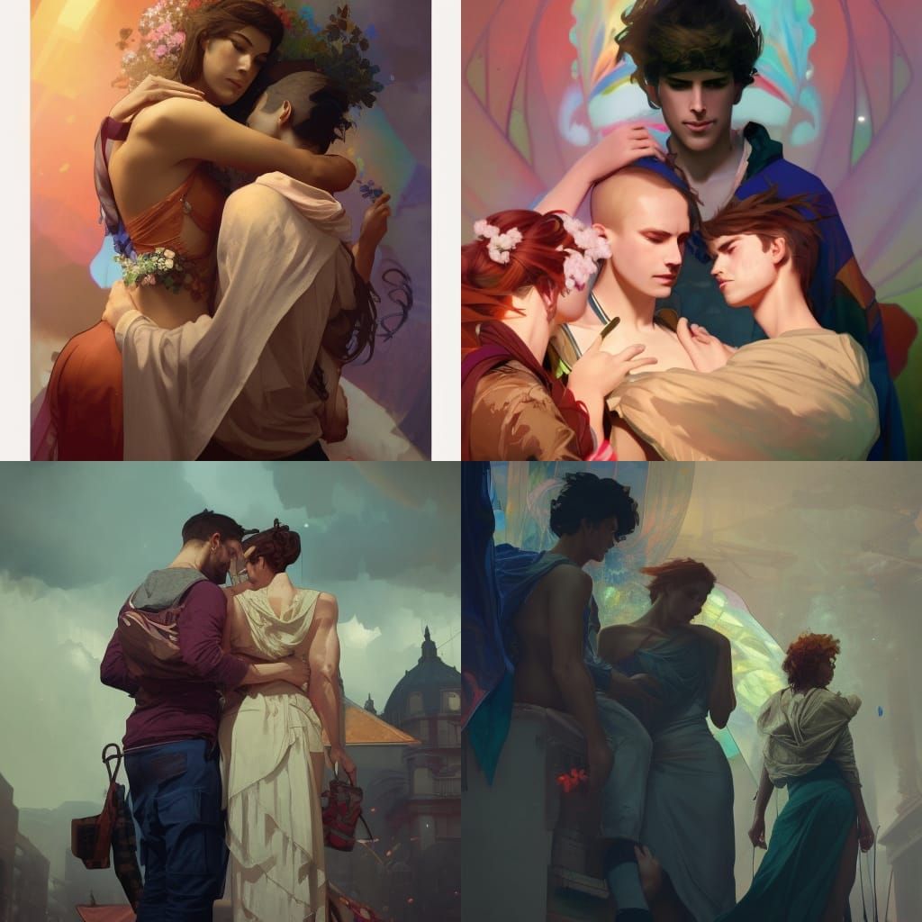 Gay Love Triangle Concept Art in Synthwave Style