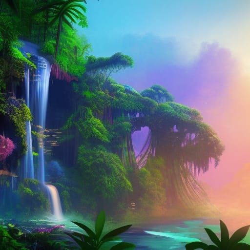 Lush Jungle Mansion with Sapphire Waterfalls