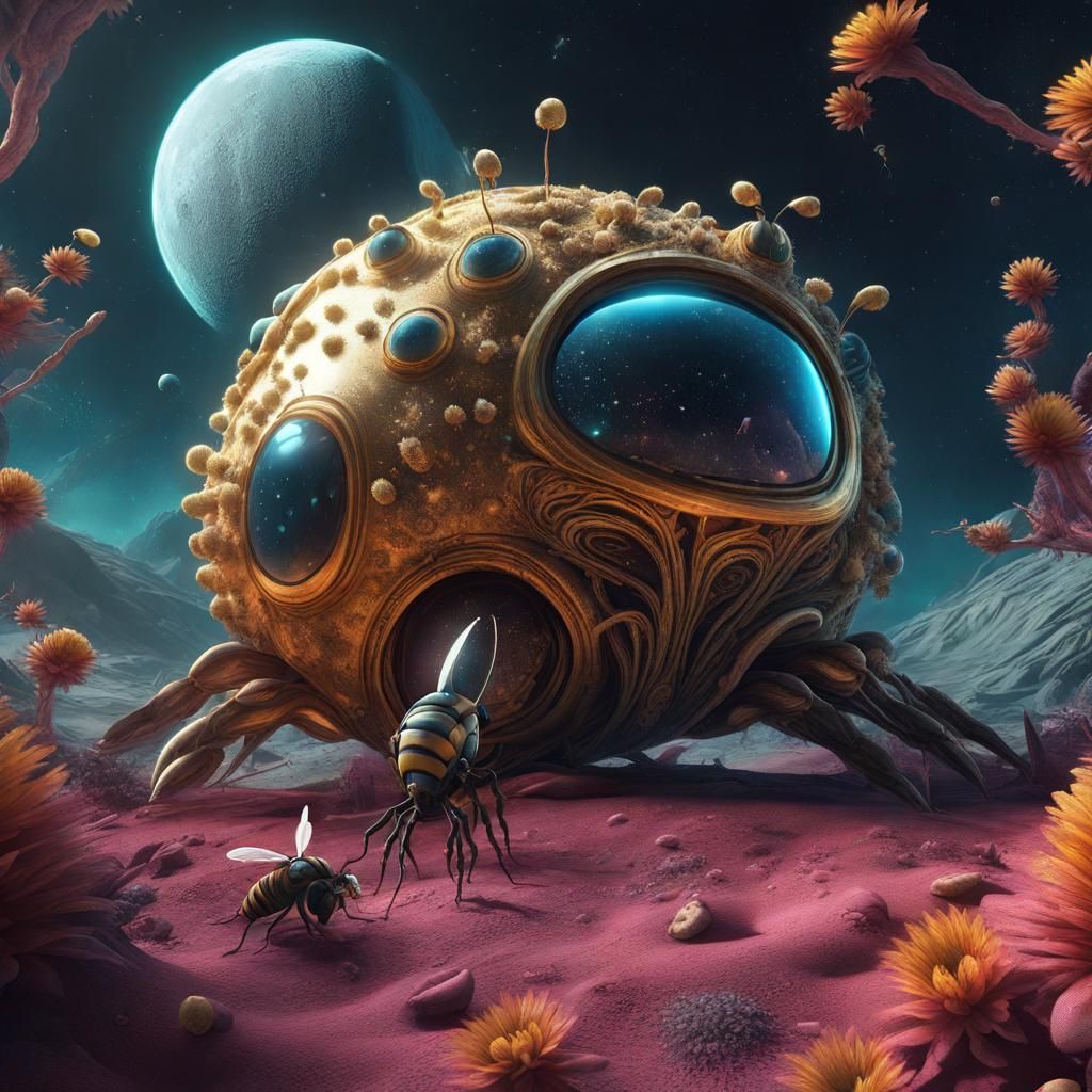 Alien Bees on the Moon: Surreal Matte Painting