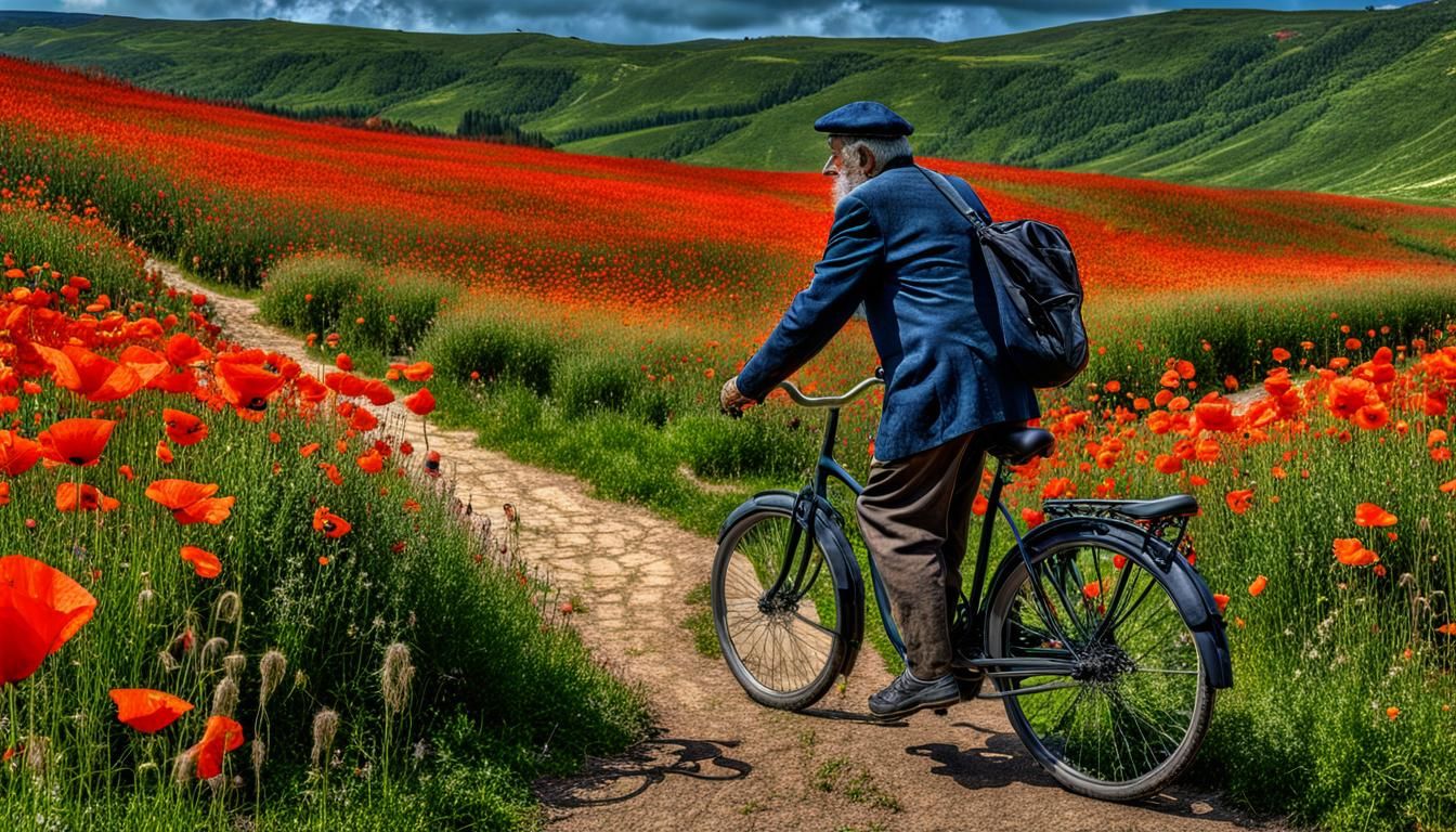 Poppy Field Bicycle Ride in Hyperrealism