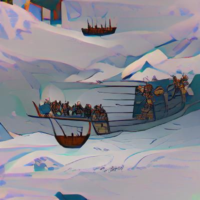 Vikings Sailing from Fjord in Winter