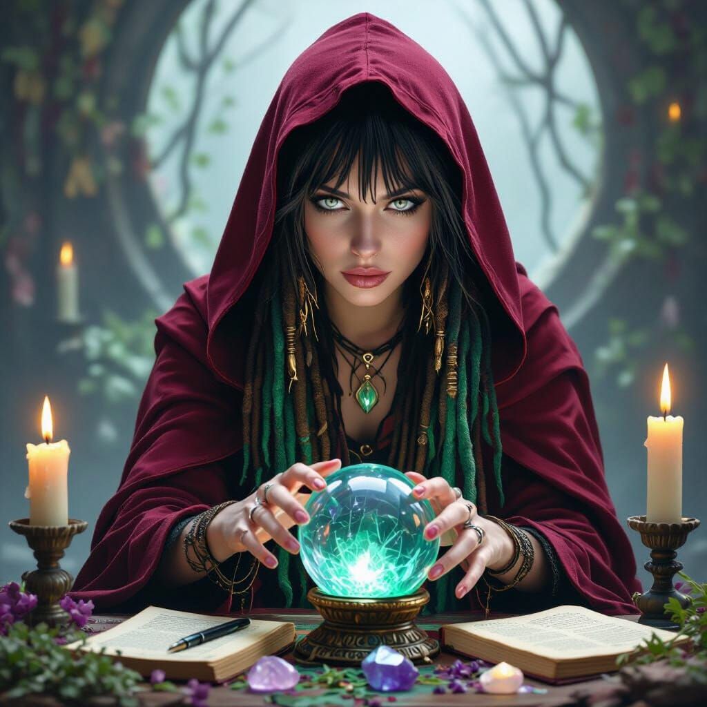 Woman Casting Spell with Crystal Ball