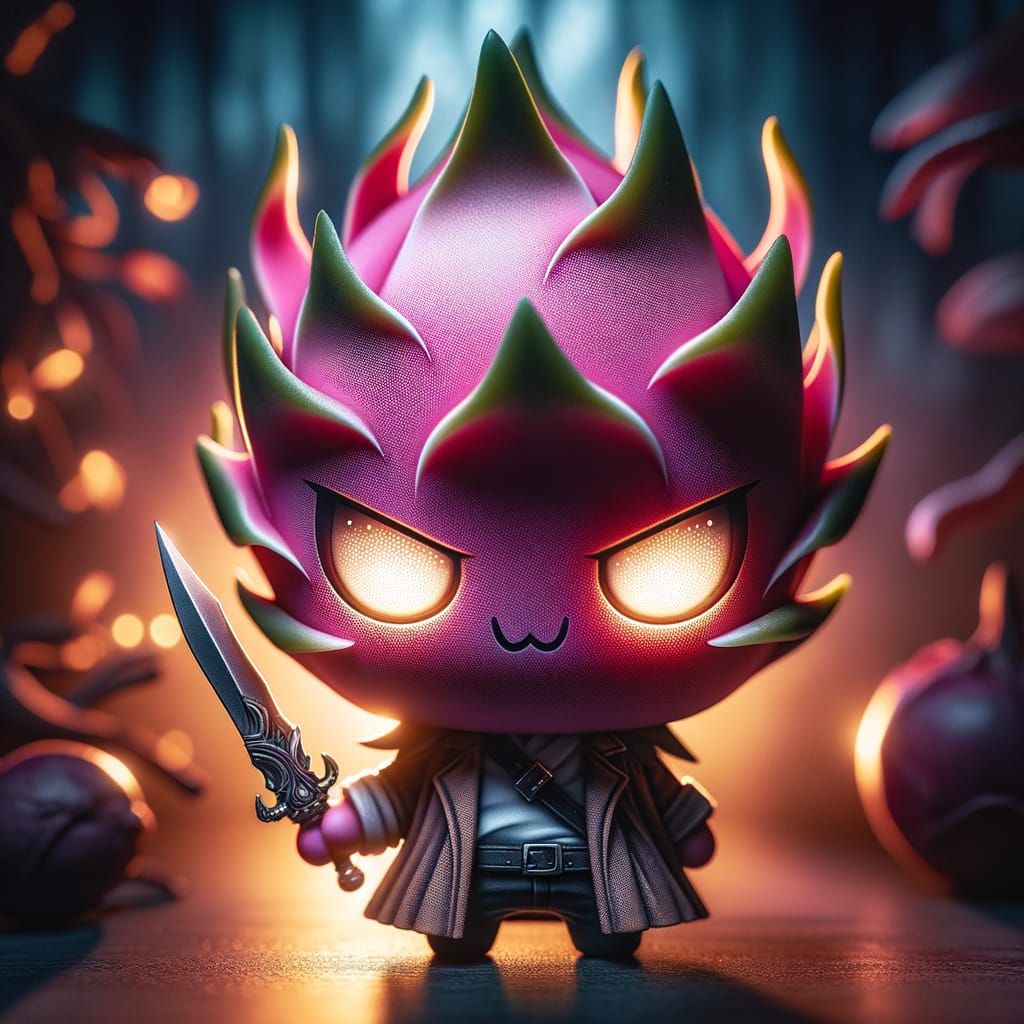 Sinister Dragonfruit Chibi in Watercolor Style