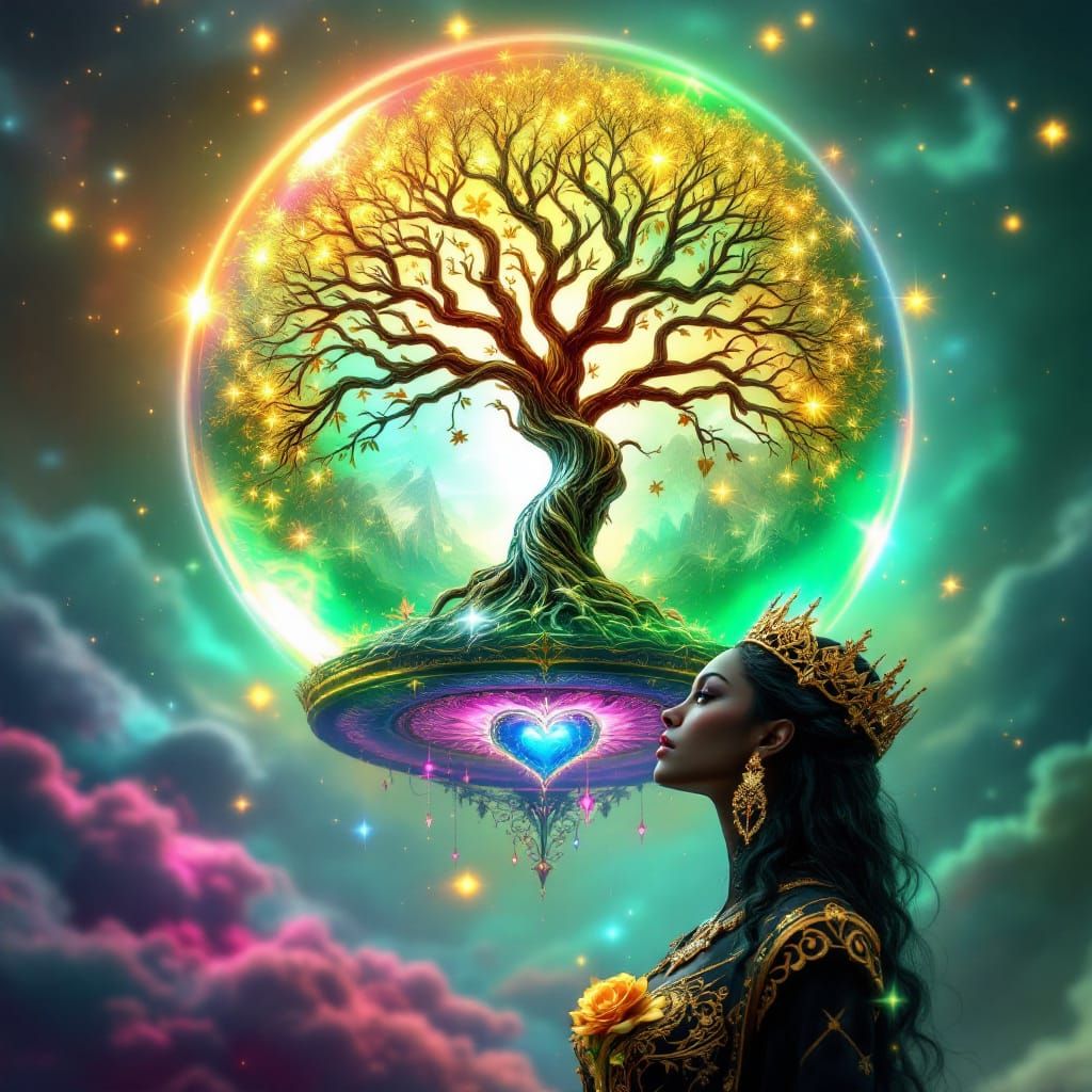 Golden Tree of Life in Iridescent Globe