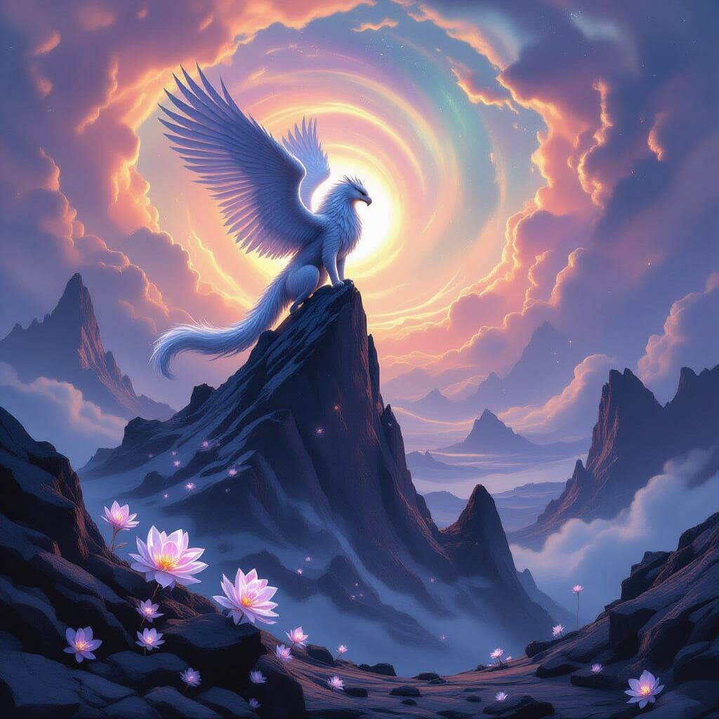 Colossal Griffin Surveys Alien Nebula Landscape