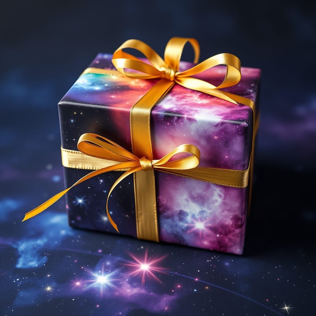 Rainbow Cosmic Gift with Golden Ribbon