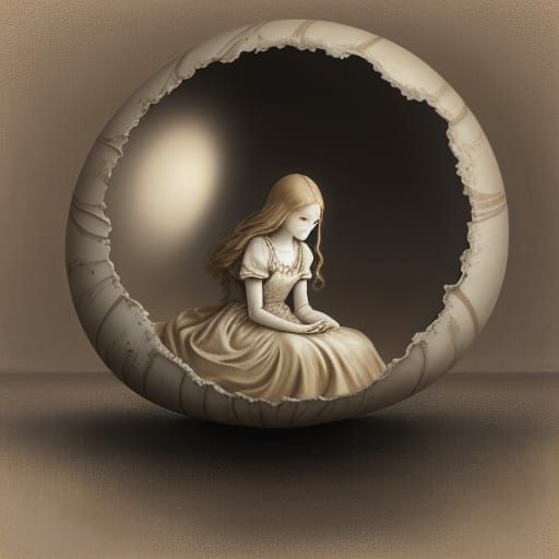 Melancholic Lover's Shell: A Surrealist Oil Painting