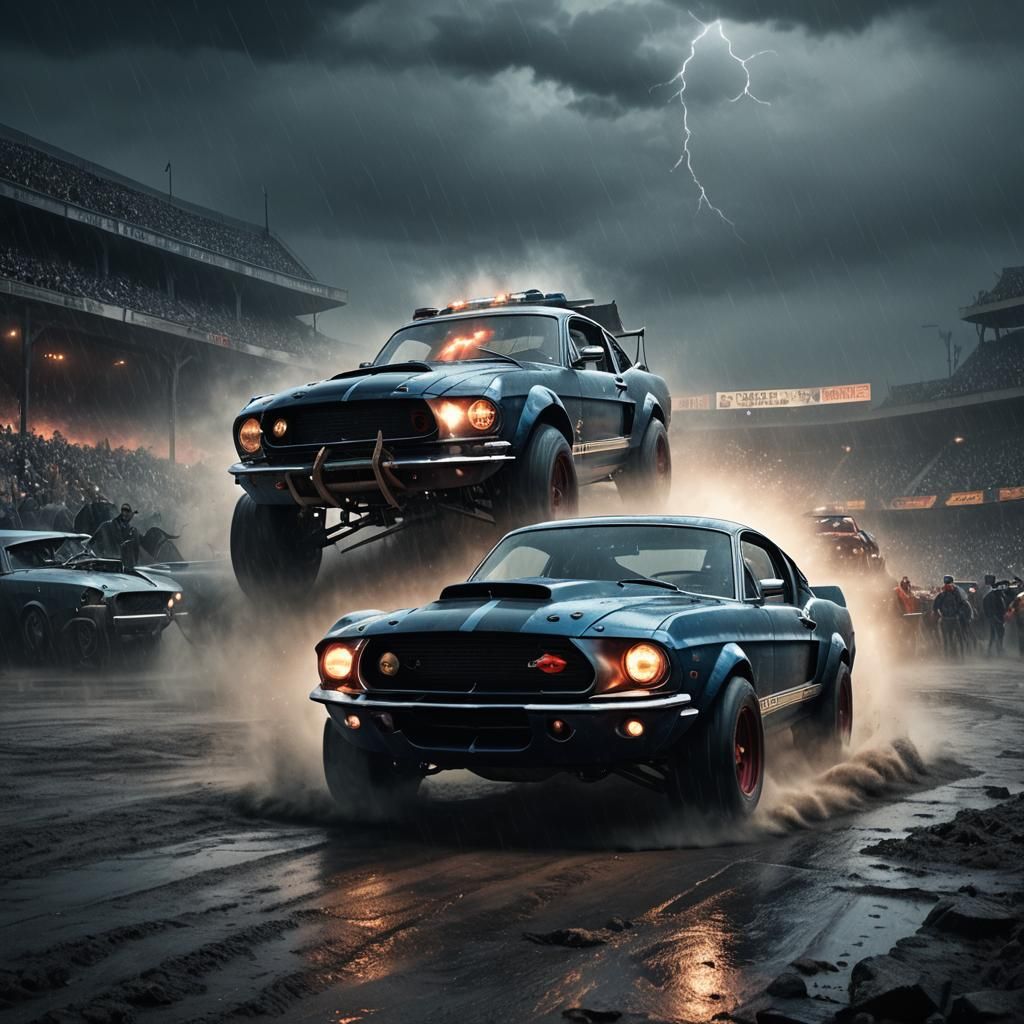 Dark Fantasy: Shielded Ford Shelby in Stormy Arena