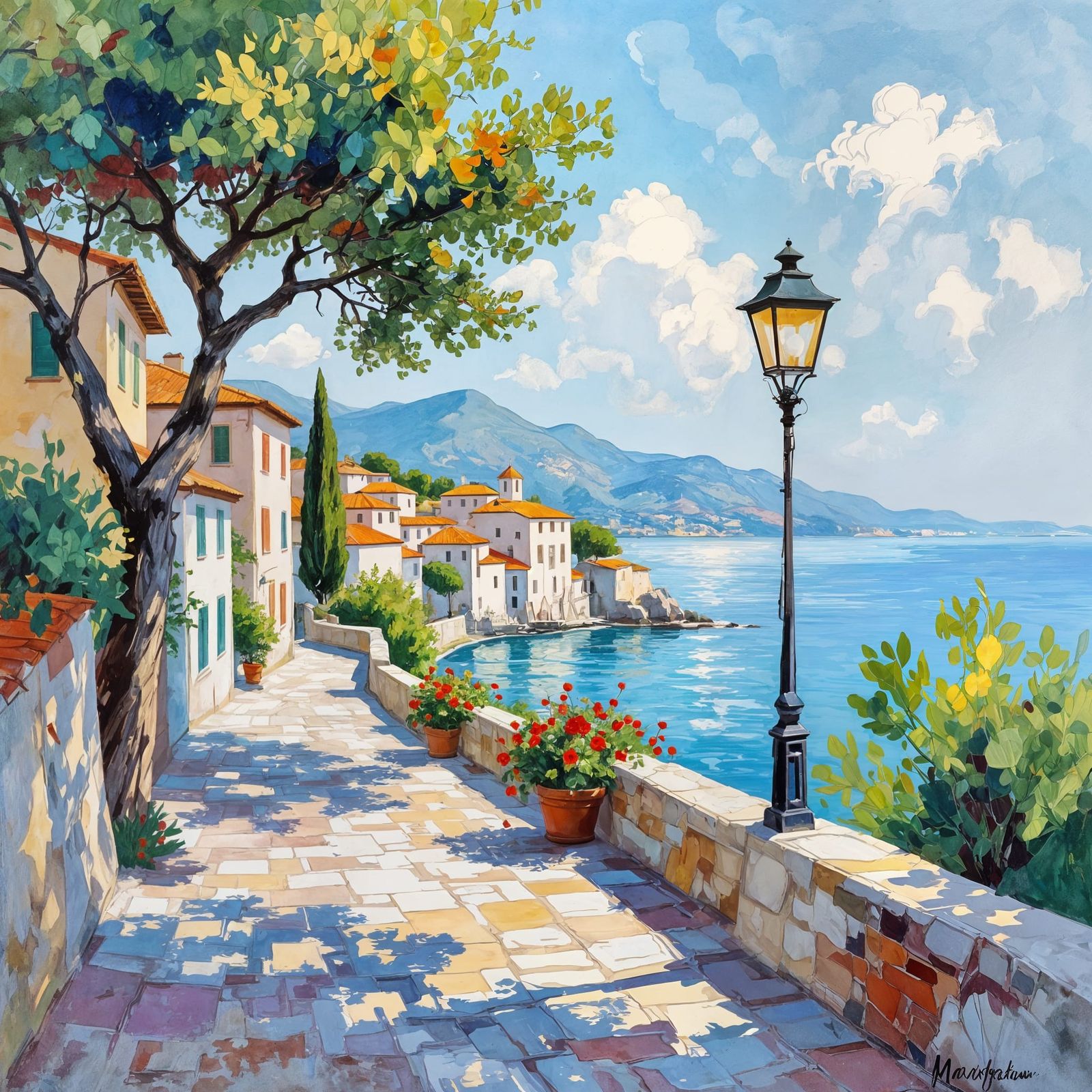 Vintage Landscape Masterpiece in Gouache Style