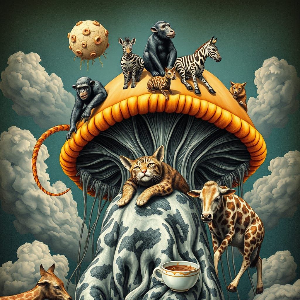 Surreal Jellyfish with Apes, Zebras, and Giant Cat in Dürer ...