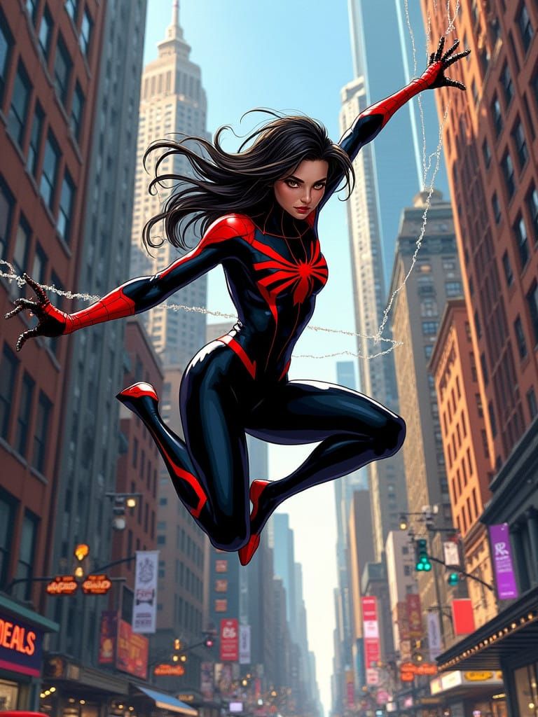 Sleek Spidergirl Scales New York City Skyscrapers